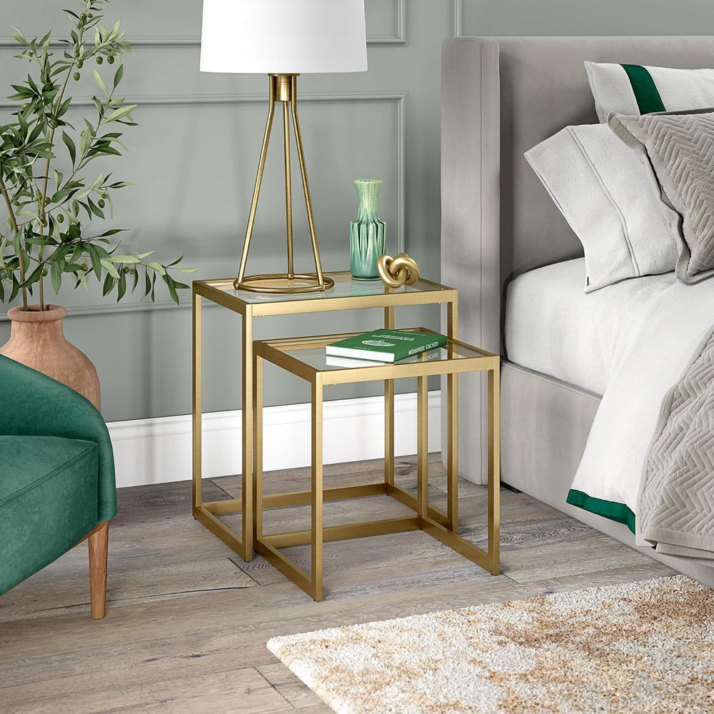 Henn&Hart Rectangular Nested Side Table in Brass, Table for Living Room, ...