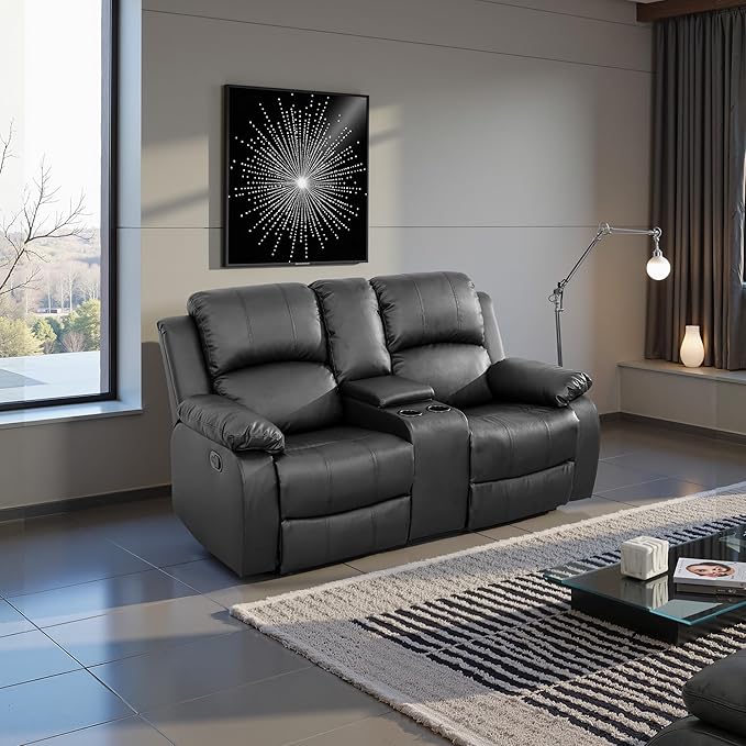 Recliner Sofa Set Couches for Living Room Chair Semi PU Fabric Living Room Furniture Sets, Adjusted Loveseat Reclining Couch Furniture Sofa Set for Theater Seating, Black