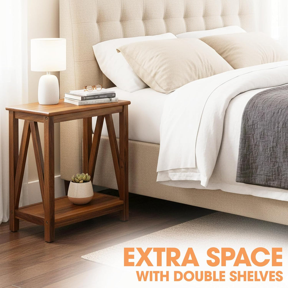 ENKEZI Narrow End Table with Shelf – Slim Side Table, Nightstand for Small Sp...