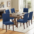 Upholstered Dining Chairs Set of 6 - Line Fabric Modern Farmhouse Kitchen Chairs,Mid-Back Dining Room Chairs with Wooden Legs