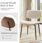 HULALA HOME Dining Chairs Set of 6 Mid-Century Modern Upholstered Kitchen Dining Room Chairs with Wood Curved Backrest, Black Metal Legs Fabric Dinner Chair for Living Room Cafe Restaurant Linen