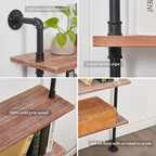 Industrial Ladder Shelves, Wall Mounted Rustic Bookshelf, Retro Wood Metal Pipe Industrial Shelves (Weathered Brown, 5 Tier - 10" D x 48" W x 70" H)