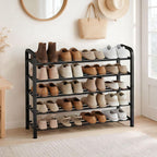 STORAGE MANIAC 5-Tier Expandable Shoe Rack, 20 Pairs Adjustable Shoe Shelf for Closet, Entryway, Hallway, Garage, Dorm, Heavy-Duty Metal Shoe Organizer for Small Space, Black