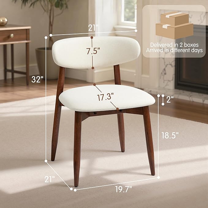 CHUN YI Dining Chairs Set of 8, Upholstered Wooden Dining Room Chairs, Mid Century Modern Fabric Kitchen Chair with Ergonomic Curved Backrest, Beige (Only Chairs)
