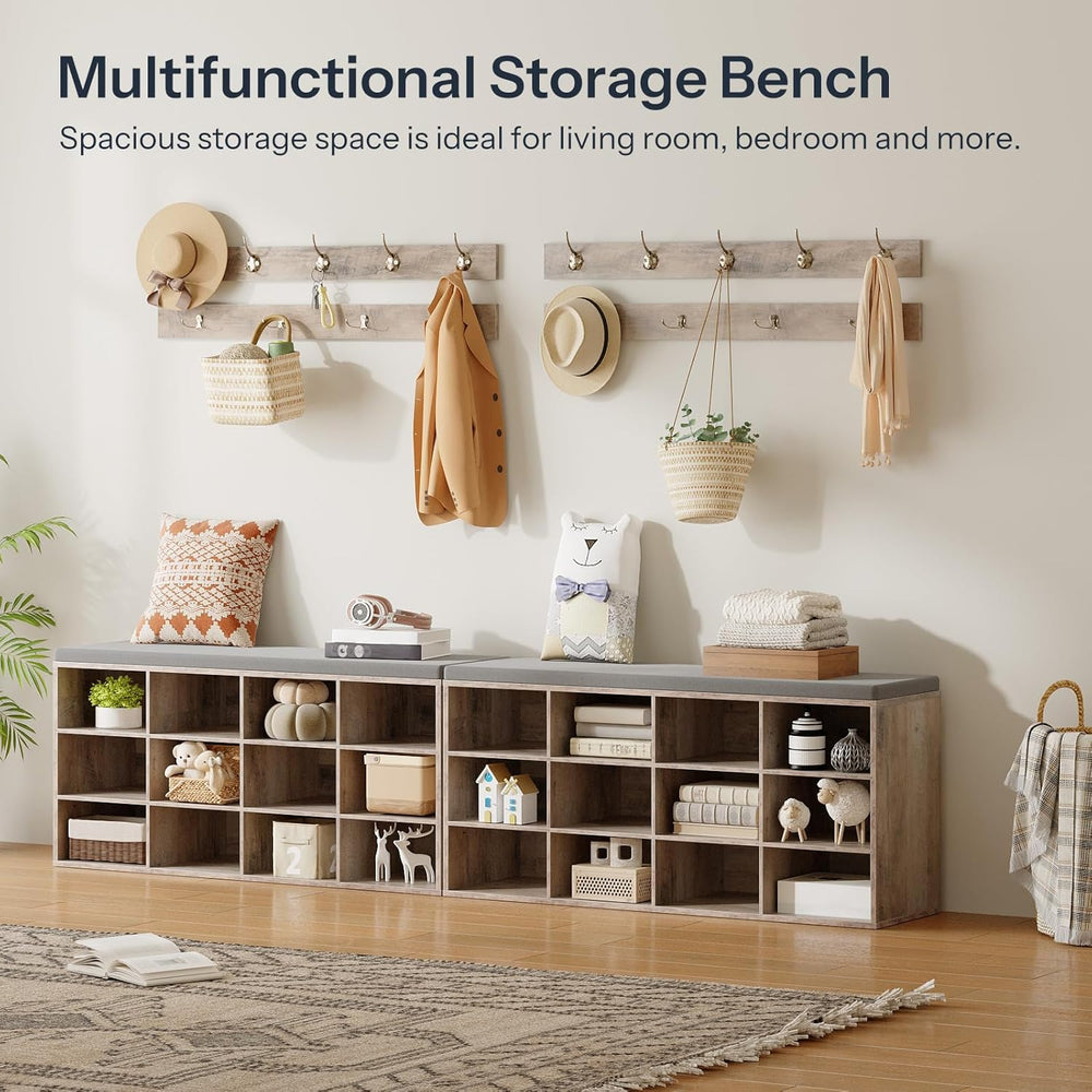 HOOBRO Shoe Storage Bench with Cushion, 39.4" L Entryway Bench with 12 C...