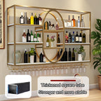 47.2IN Large Wall Mount Wine Rack, Metal 4 Tier Hanging Bottle Holder with Wine Glass Storage Racks, Modern Floating Wine Shelves for Home Bar Dining Room Decoration (Gold)