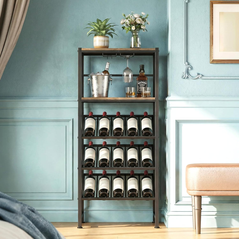 3-Tier Wine Rack Freestanding Floor with Glass & Storage Racks | Space-sa...