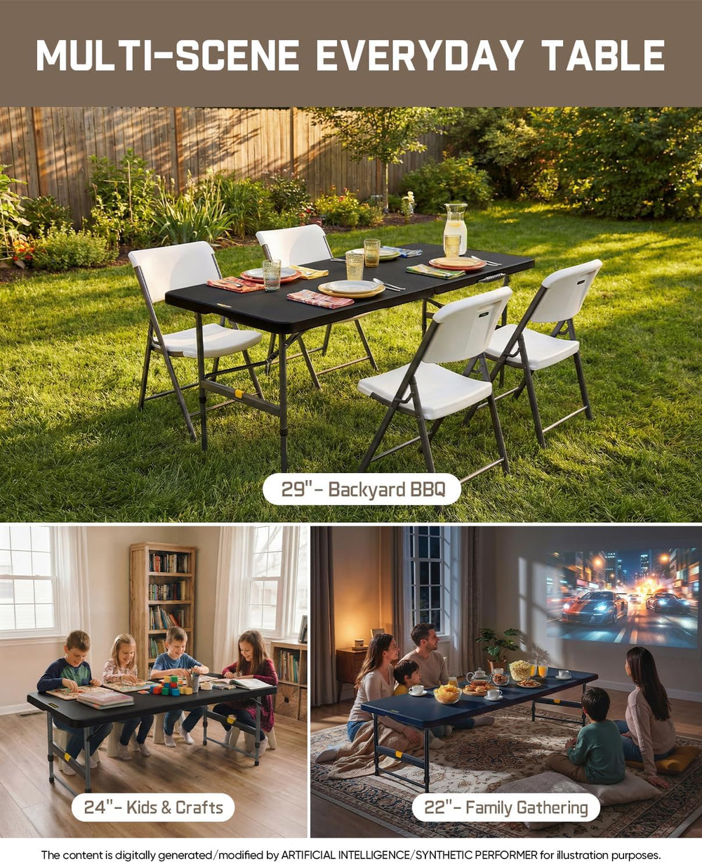 FanttikOutdoor Folding Table 6ft Quick Adjust 3 Heights Picnic Party Dining |...