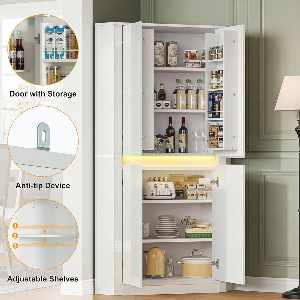 Anbuy 67'' Tall Pantry Cabinet with Led Light, Corner Pantry Cabinet ...