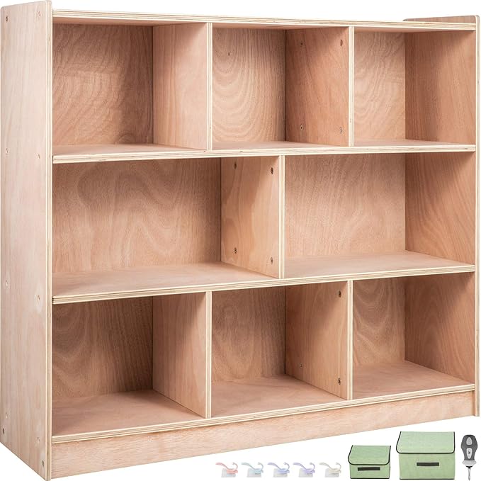 VEVOR Cubby Mobile Tray Storage Cabinet, 8-Compartment Cubby Storage Shelf, Cubby Storage Cabinet 3-Shelf, Classroom Cubbies, Classroom Furniture for Home, Daycare and Preschool, Natural