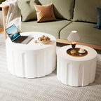 WXFKLDJ Fluted Round Nesting Coffee Table Set of 2, White B, 26.77"+19.69" | Modern Unique Circle Design, Drum Side Tea Table, Space-Saving, No Assembly