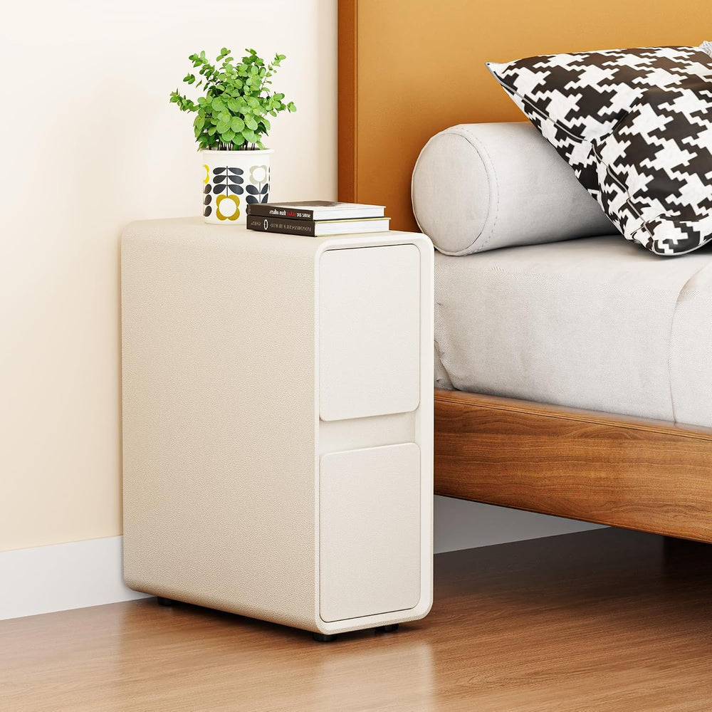 7.8" W Faux Leather Narrow Nightstand, Modern Fully-Assembled Bedside Ta...