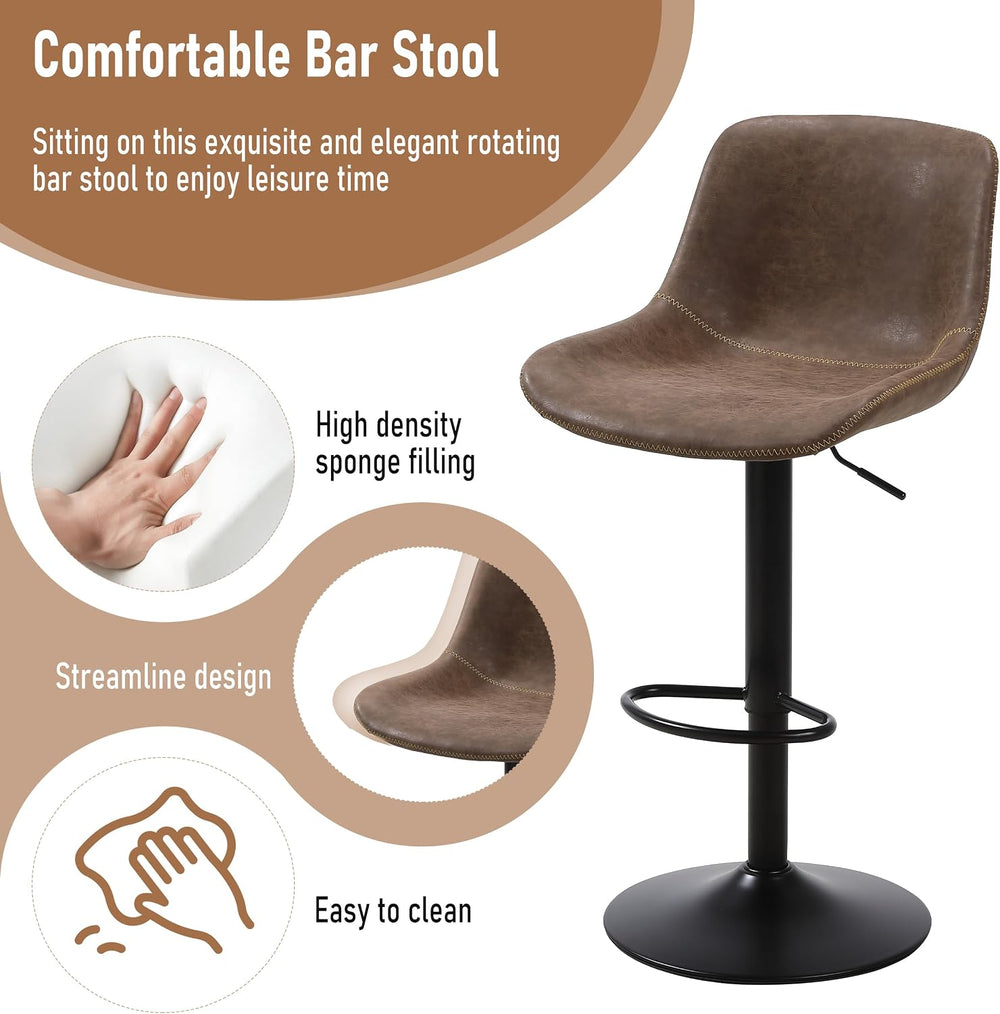Swivel Bar Stools Set 4, Adjustable Height Suede-Like Leather Brown | Counter...