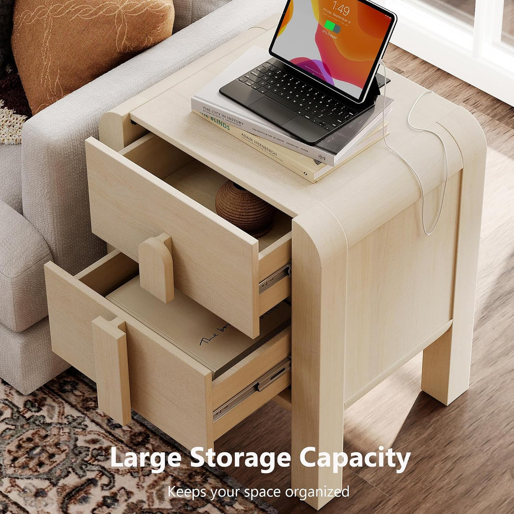 WAMPAT 23.7" Tall Beige Nightstands Set of 2, Modern Mid Century End Tab...