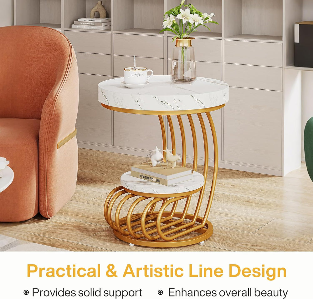 Tribesigns Round End Table, 2-Tier Modern Wood Side Table with Shelf Storage,...