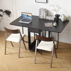 Folding table and chair set, dining table with extra large storage space and 4 universal wheels, matched with padded steel frame folding chairs, space-saving dining table and 4 chairs (White)