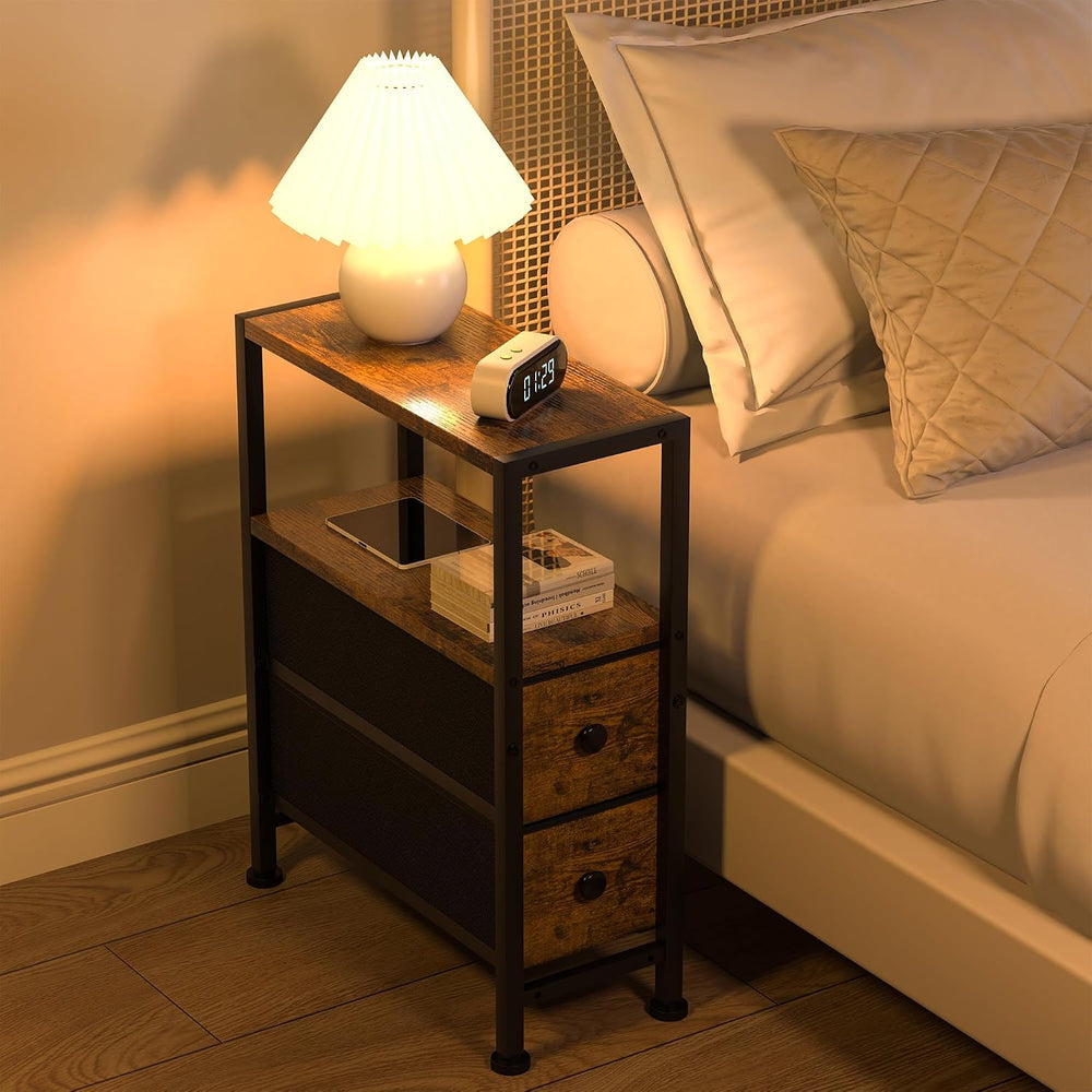 Small Narrow Side Table with Drawers, Skinny End Table for Small Spaces, Slim...