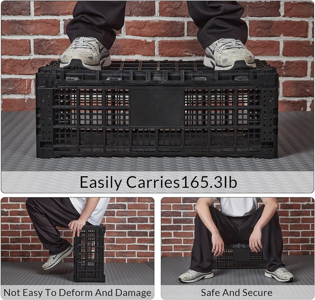 Collapsible Storage Crates, 52 Liter Heavy Duty Foldable Plastic Crates , Storage Baskets and Bins 23.6" L x 15.7" W x 8.6" H Stackable Dairy Milk Crates for Office, Home, Toy Storage