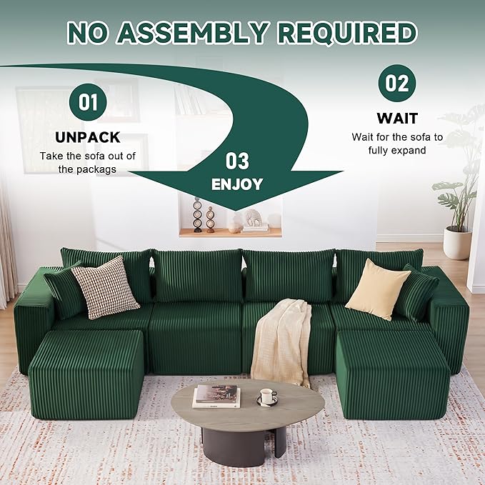 135.4" Cloud Couch Sectional, Modular Sectional Sofa with Deep Seat, Plu...