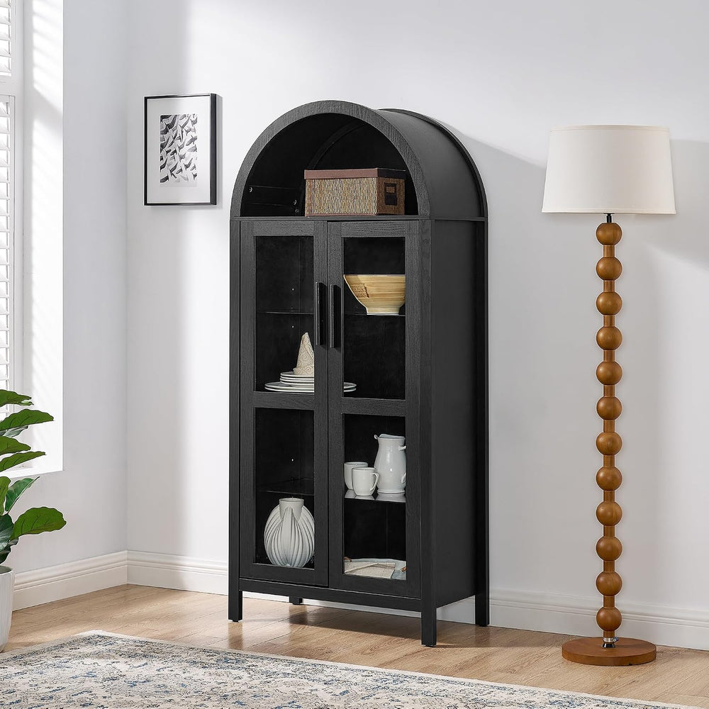 Polibi Arched Kitchen Cabinet with Light, Modern Retro 67" H Storage Dis...