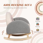Qaba Kids Sofa Toddler Rocking Chair Solid Wooden Frame 18-36 Months Gray | Faux Lamb Fleece Fabric, Kids Arm Chair, Nursery Or Playroom
