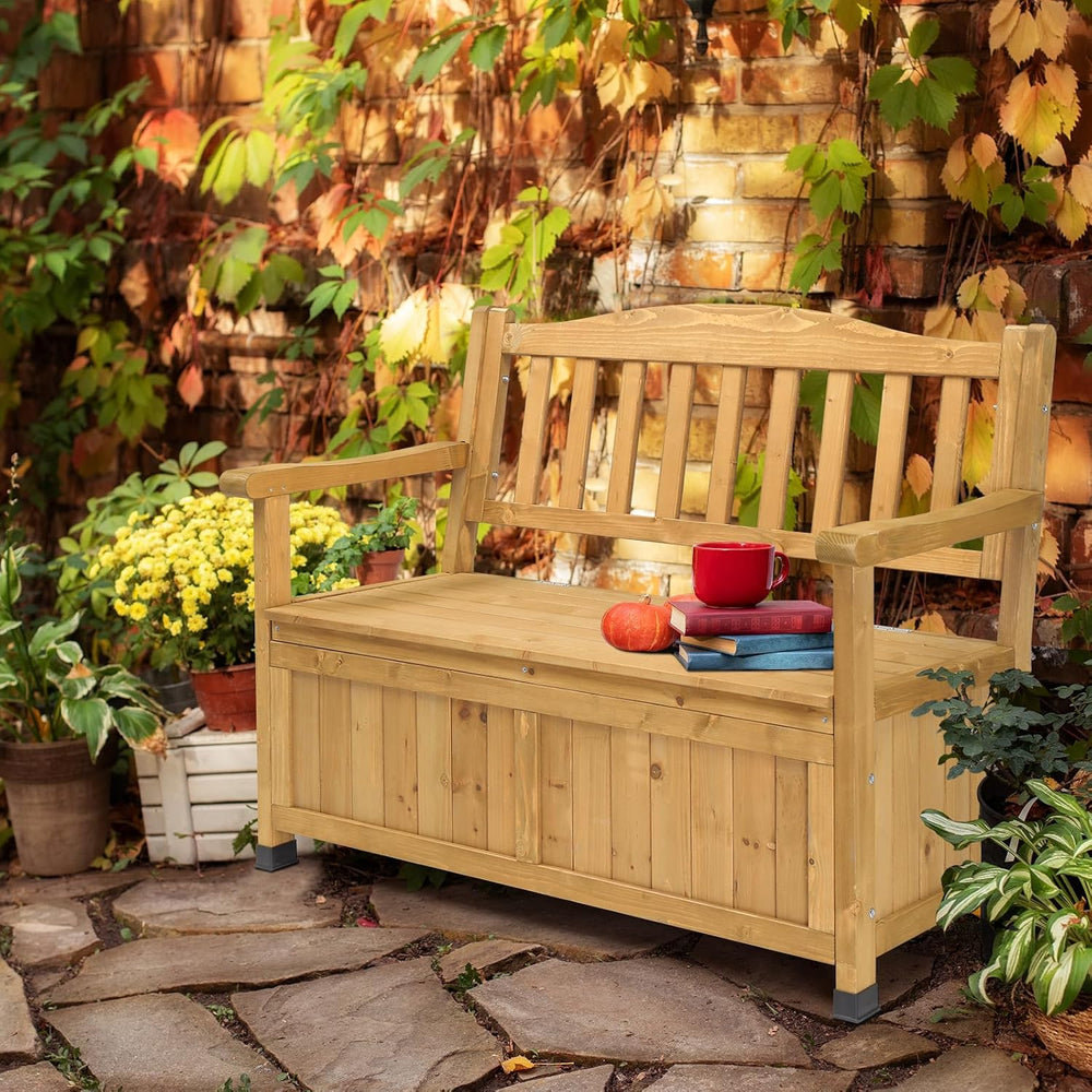 Outdoor Wood Storage Bench Deck Box, Entryway Porch Storage Bench, Wood Loves...