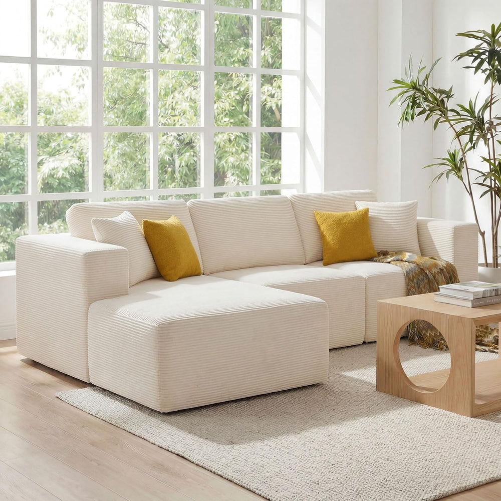109” Cloud Sectional Couch, Modular Sofa with L-Shape Chaise, Deep Seat Cordu...