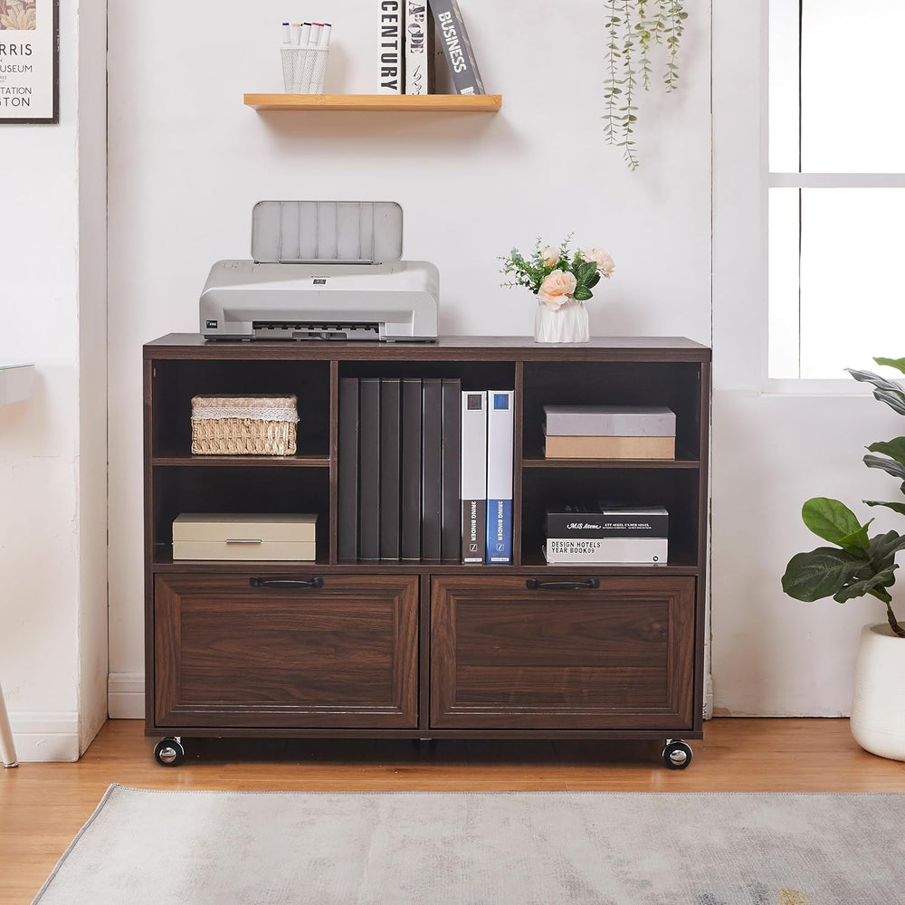 39.3" Farmhouse Wood File Cabinet with Wheels,Small Home Office Storage,...