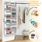 2 Pack Over The Door Organizer 5 Tiers, Extra Large Behind Door Storage of 10 Compartments, 80 lbs Weight Capacity Over Door Organizer, Door Hanging Organizer for Closet, Diaper Organizer, Light Gray