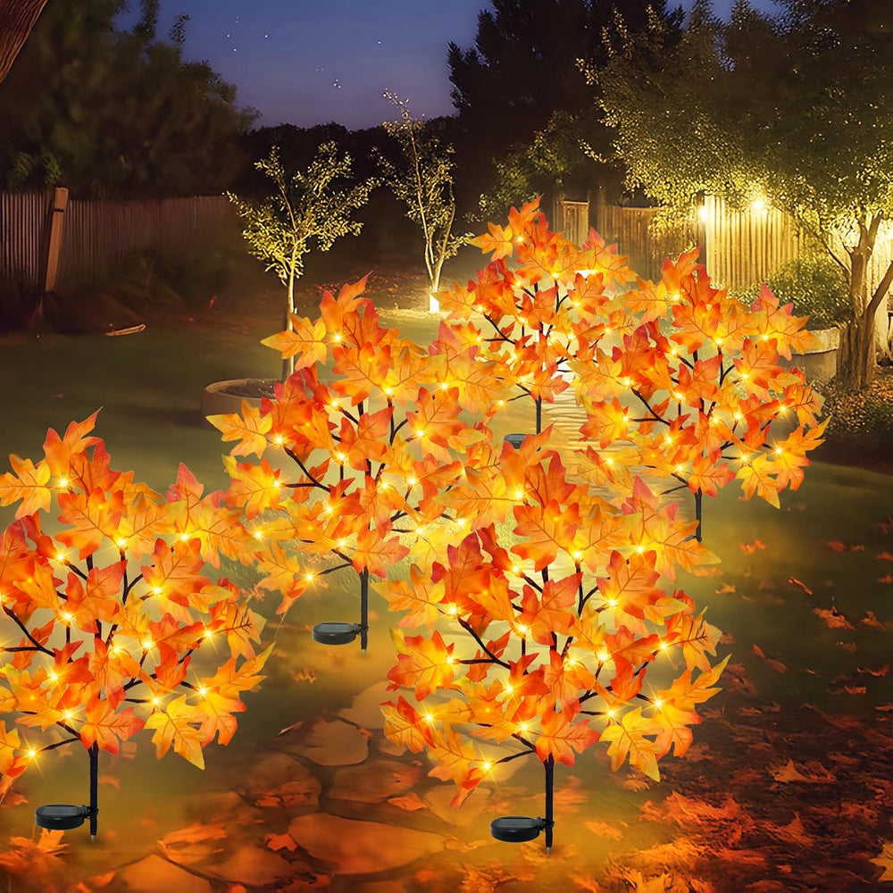 Uieke 4 Pack Solar Fall Lights Outdoor Decorative, 80LED Fall Solar Stake Lig...