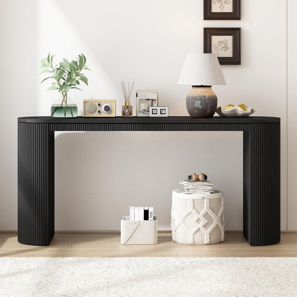 Curved Console Table with Unique Vertical Stripe,Suitable for Living Room,Stu...
