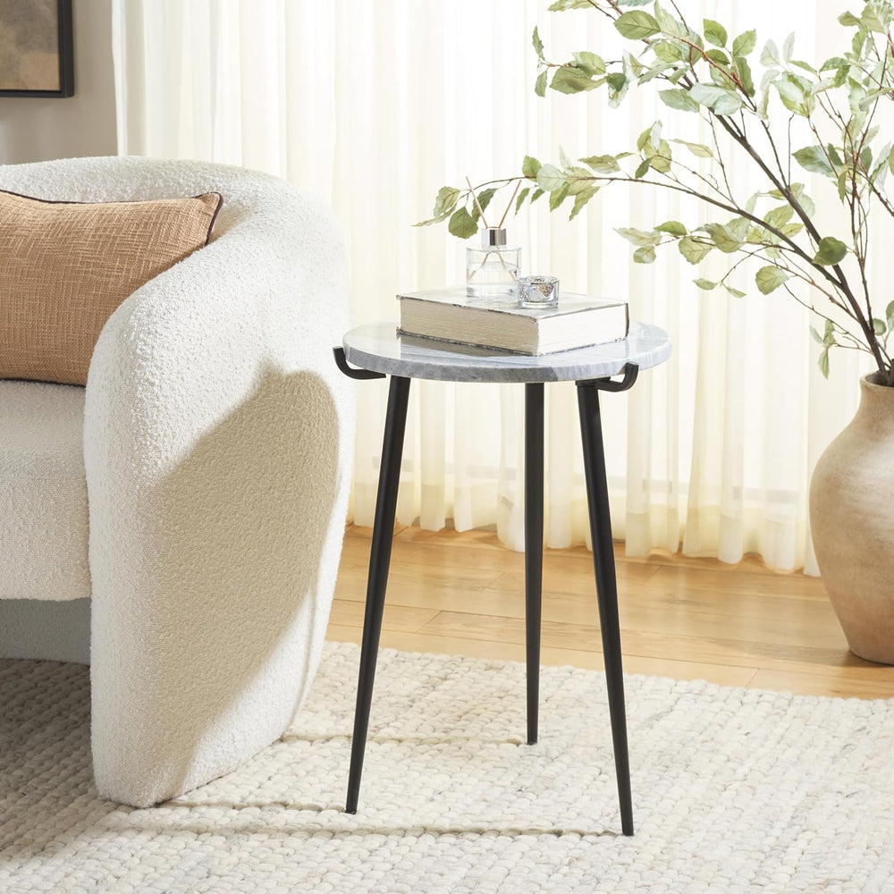 SAFAVIEH Home Collection - Hesse Side Table, Round Grey Marble Top with Black...