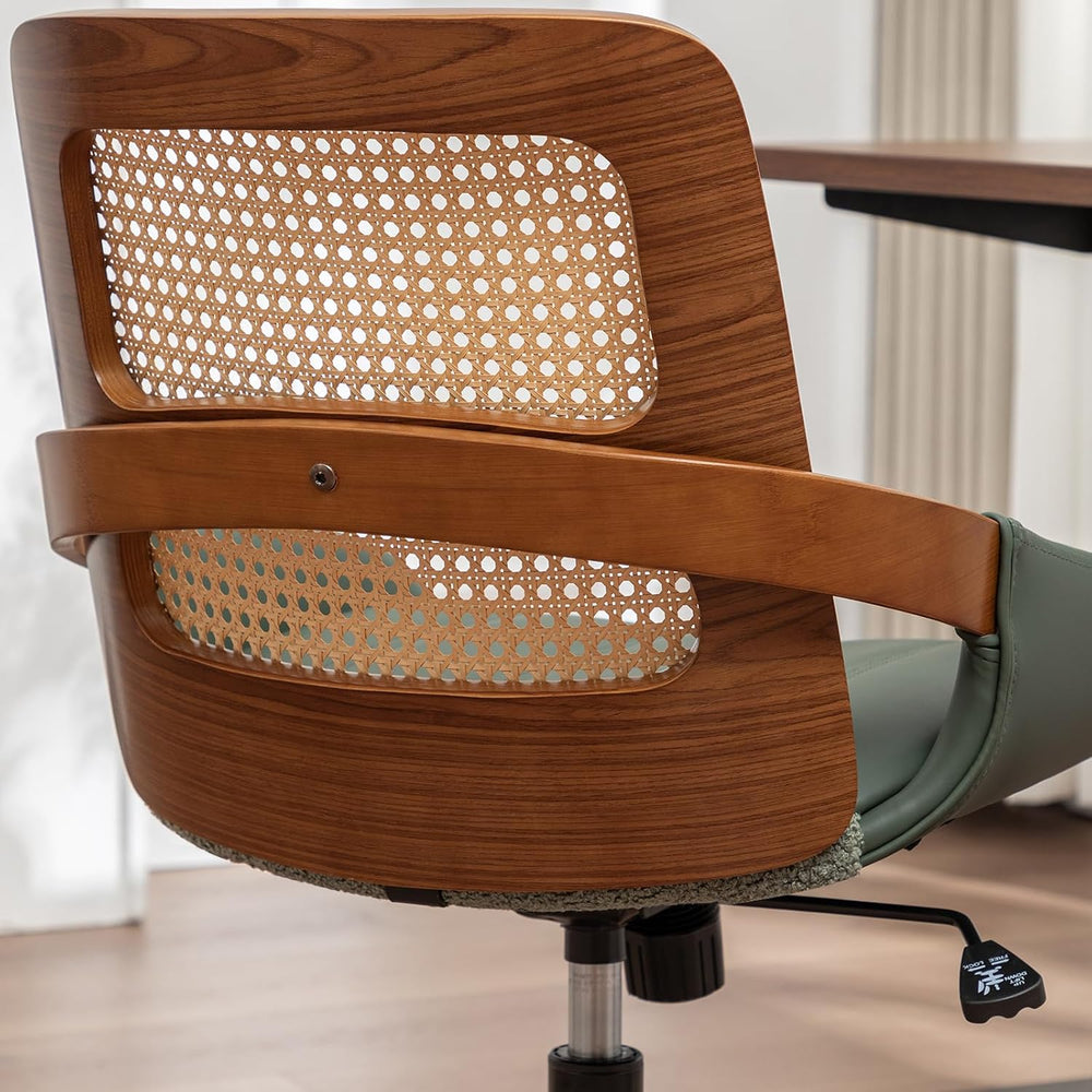 Mid Century Modern Rattan Office Chair, Walnut Finish Desk Chair | Ergonomic ...