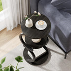 JUSTOGO Small Round Side Table, 3-Tier End Table for Living Room, Vintage Nightstand for Small Spaces Sofa Couch Corner Bedside Bedroom, S-Shaped Wood Accent Table Matel Coffee Table, Charcoal Grey