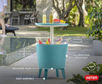 Keter Modern Cool Bar Outdoor Patio Furniture and Hot Tub Side Table with 7.5 Gallon Beer and Wine Cooler, Teal