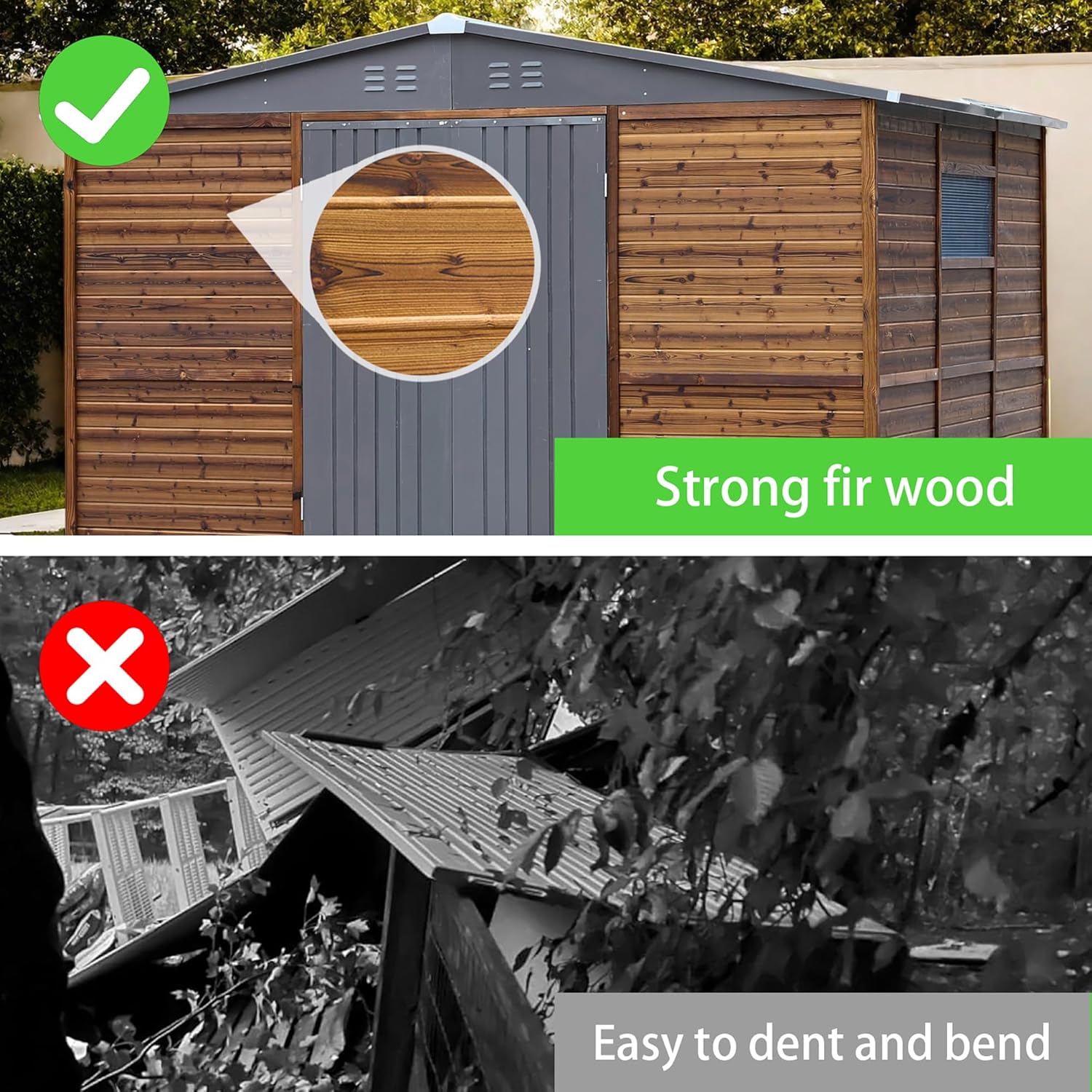 8x10 FT Outdoor Storage Shed with Windows, Wood & Metal Tool Shed Waterproof Storage House for Outside Patio, Garden, Backyard, 4 Vents (Without Floor) Wood Color