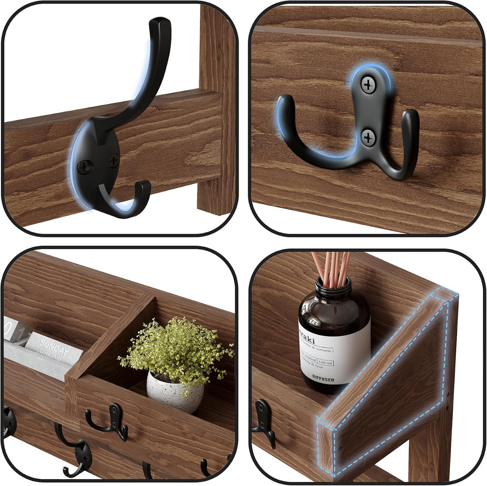 AMBIRD Wall Hooks with Shelf, 26.57 Inch Entryway Wood Coat Hooks for Wall wi...