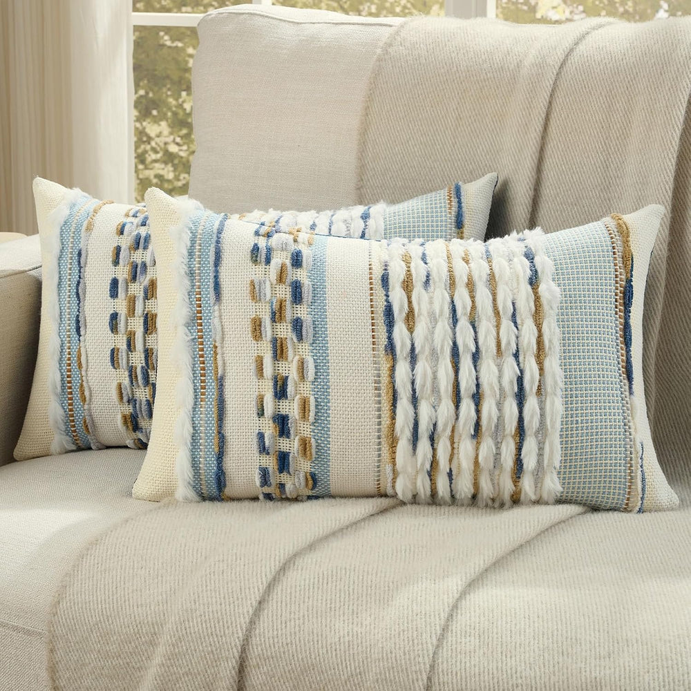 FUTEI 2 Pack Tufted Throw Pillow Covers Covers 12x20 Inch,Navy+Brown
