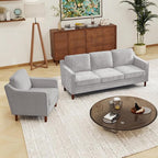 Kingfun Living Room Furniture Sets, 3 Seater Couch and Loveseat, Mid Century Modern Sofa Set, Chenille Couch with Solid Wood Frame for Living Room & Bedroom, Silver Gray