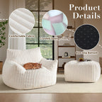 Oversized Bean Bag Chair for Adults, Giant Plush Boneless Bean Bag Couch with Wide Armrests for Bedroom, Living Room & Dorm - Giant Chaise Lounge Chair Indoor & Ottoman, Floor Reading Lounger(Beige)