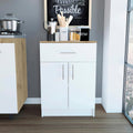 23.6" D*15.9" W*33.5" H Freestanding Kitchen Pantry with Dawer & Shelf, Double Door, Natural Wood Top, Rectangular Storage Cabinet, Modern Minimalist, for Living Room, Dining Room, White