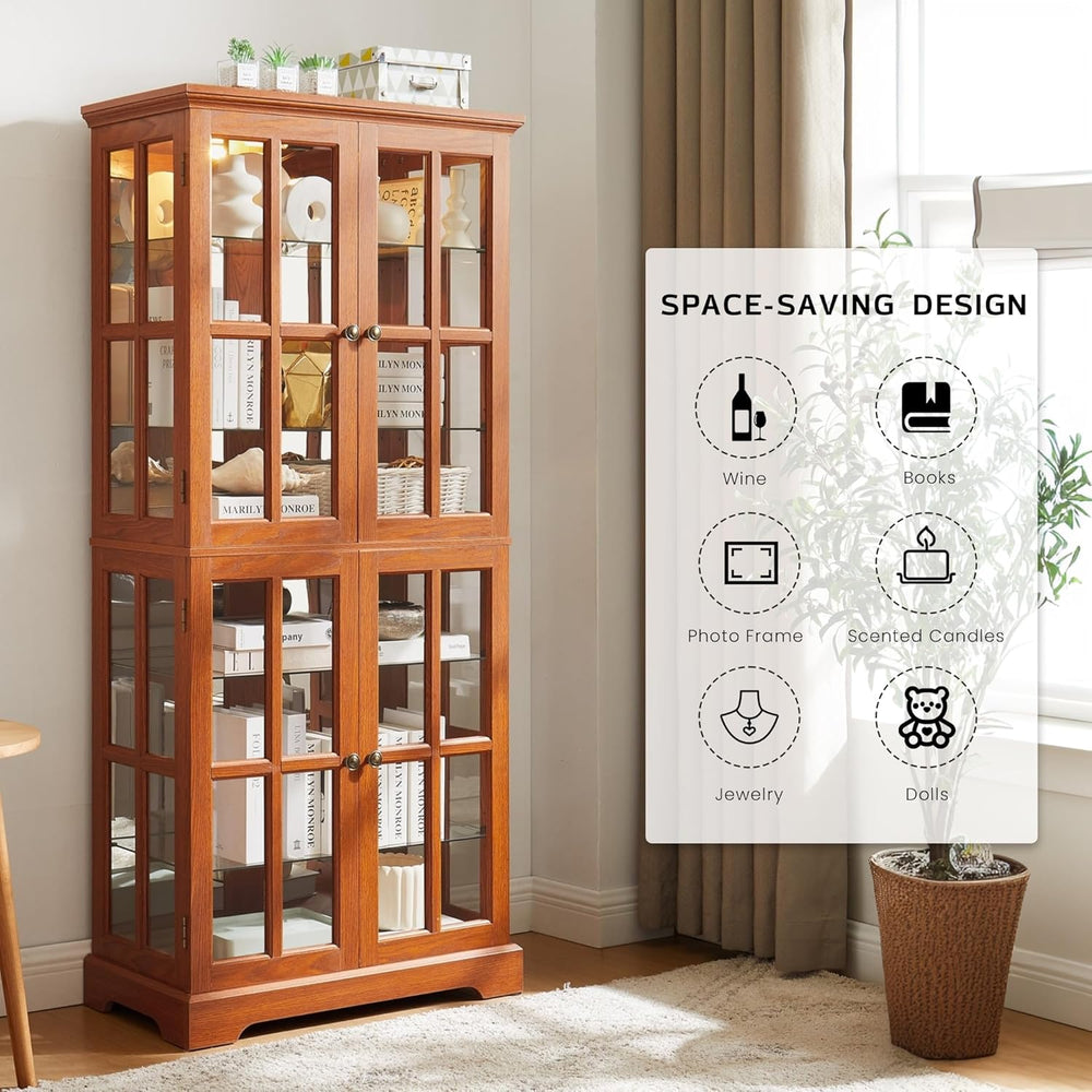 69" Lighted Display Cabinet with 4 Glass Doors, Tall Elegant Bookcase wi...
