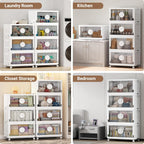 BROVIEW 480Qt Lockable Stackable Storage Bins with Lids, Closet Organizers and Storage Drawer, Collapsible Storage Bin with Wheels, Plastic Cabinet for Toy Clothes Dorm Organizer, V9 4 Pack White