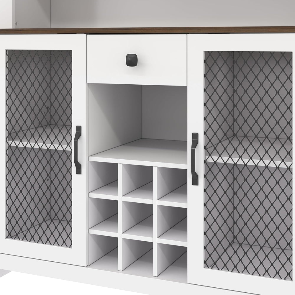 70.9" Farmhouse Kitchen Hutch Cabinet with Charging Station, 2 AC Outlet...