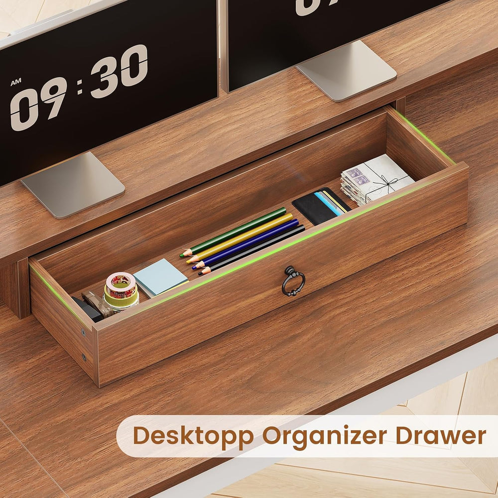 SEDETA Farmhouse 63" L Shaped Desk with Drawers and Storage Cabinet