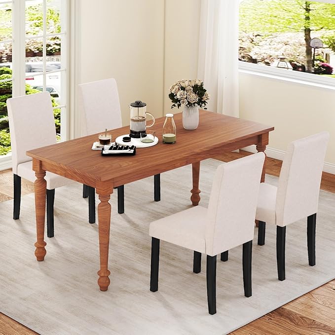 COSTWAY Fabric Armless Dining Chairs Set of 2, Upholstered Kitchen Side Chair...
