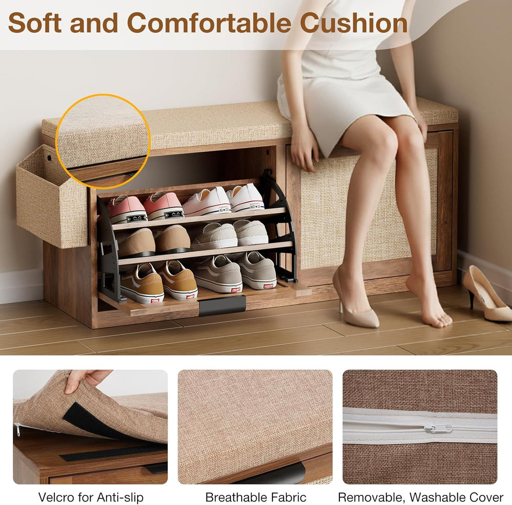 HOMMPA Shoe Storage Bench, Entryway Bench with Shoe Storage & 2 Flip Draw...