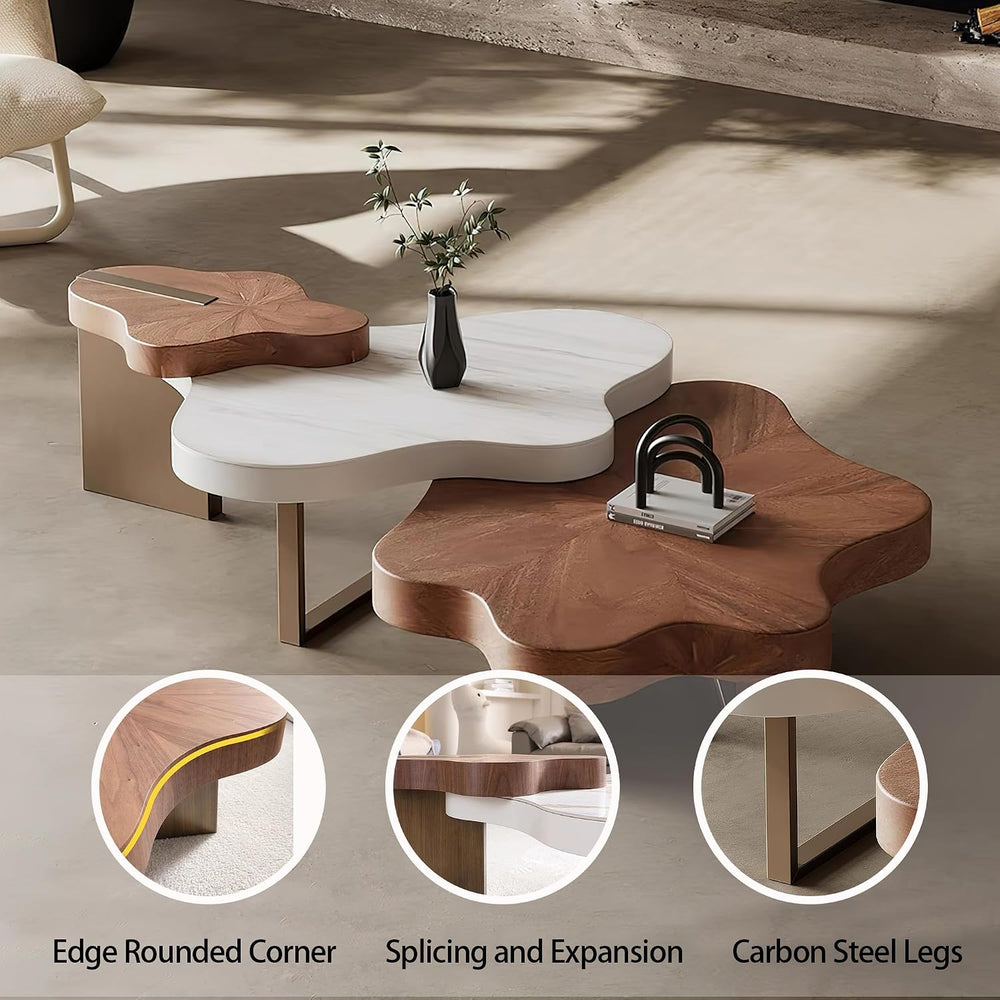 Rectangular Nesting Coffee Tables Set of 2, 63in Walnut Wooden Cloud Side Tab...