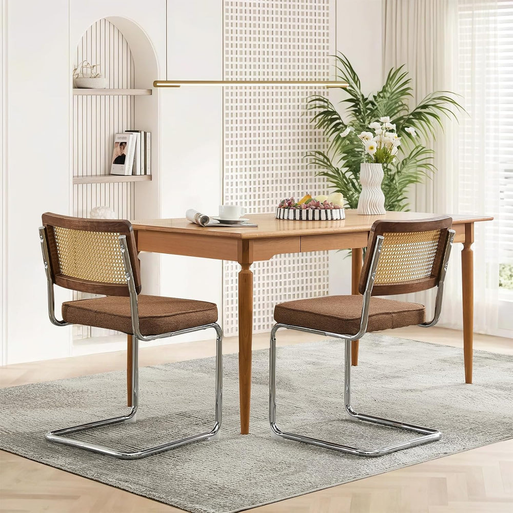 SoarFlash Linen Dining Chair Set of 2 Modern Upholstered Kitchen Chair with W...