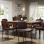 Dining Chairs Set of 8, Dining Room and Kitchen Chairs, Mid Century Modern Accent Chair, Upholstered PU Leather Chairs for Vanity with Walnut Bentwood and Metal Legs, Brown